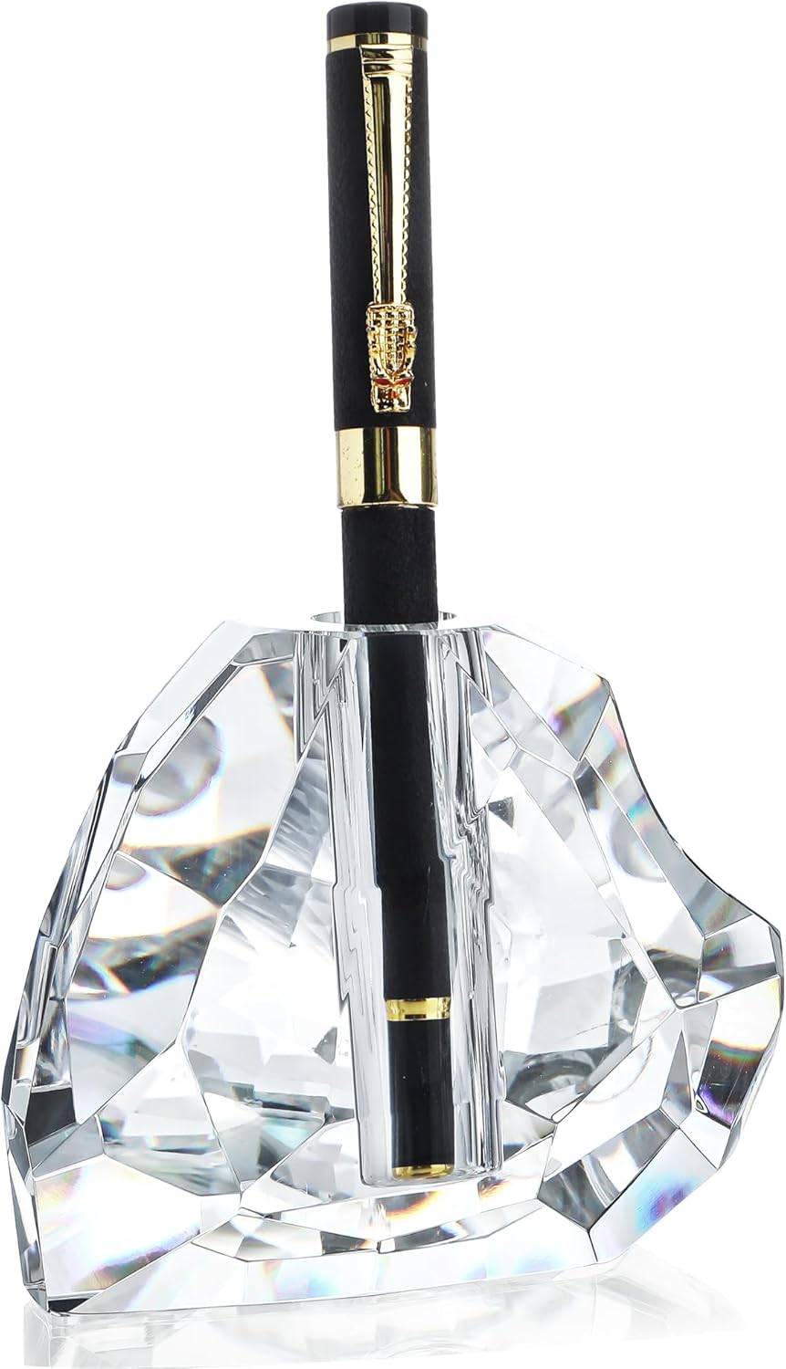 QFkris crystal heart-shaped glass pen holder, single pen stand