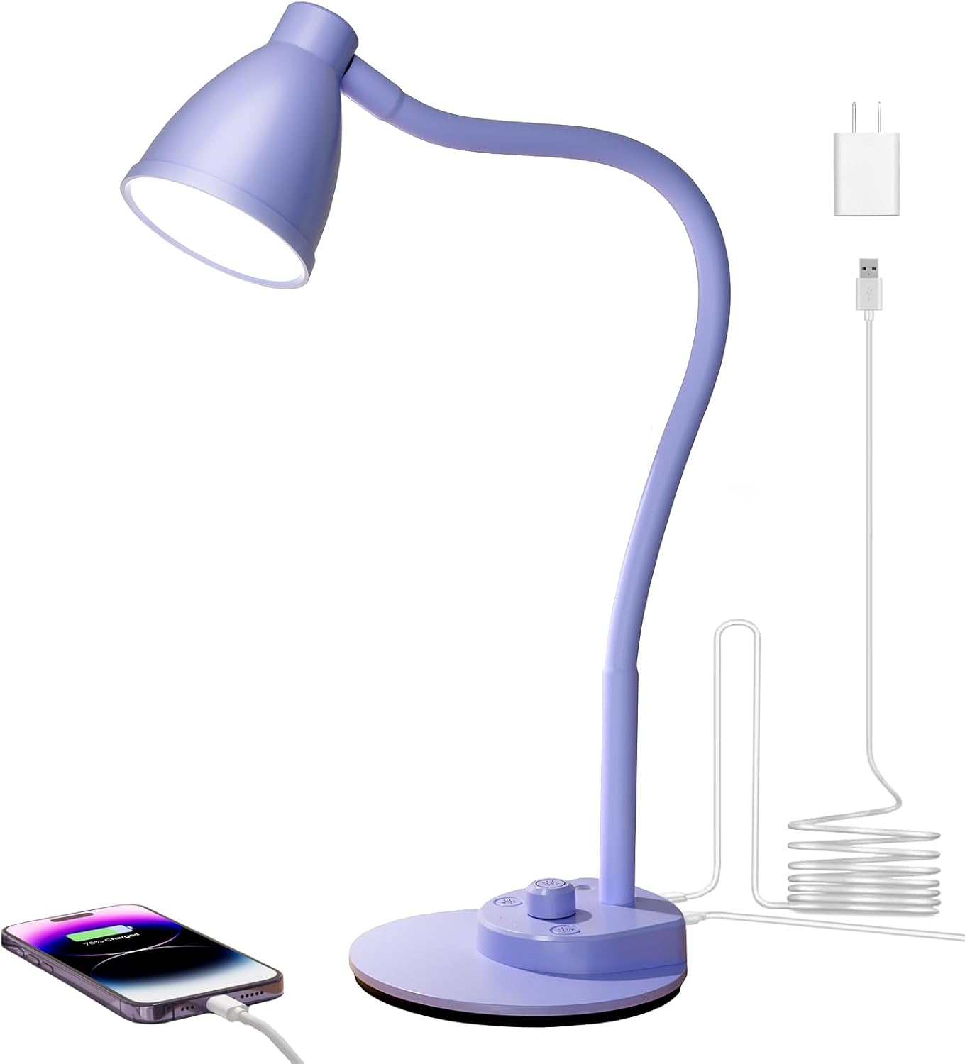 Touch dimmable LED desk lamp in purple with adjustable gooseneck