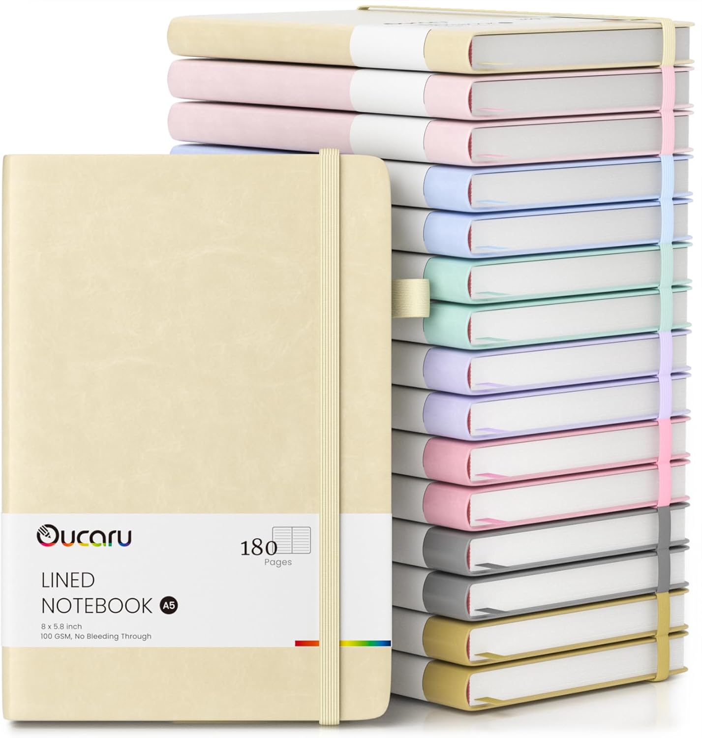 Oucaru lined journal notebooks, 16-pack with 180 pages each at 100gsm