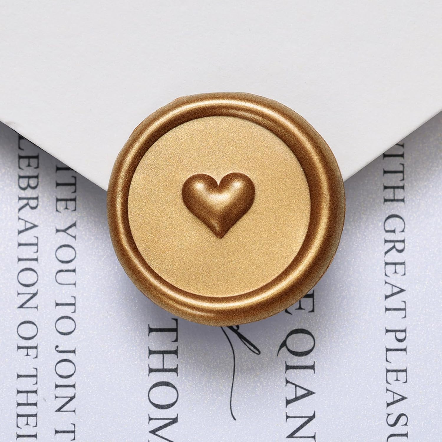 Uniqooo antique gold 3D heart wax seal stickers — 50 count, ideal wedding stationery
